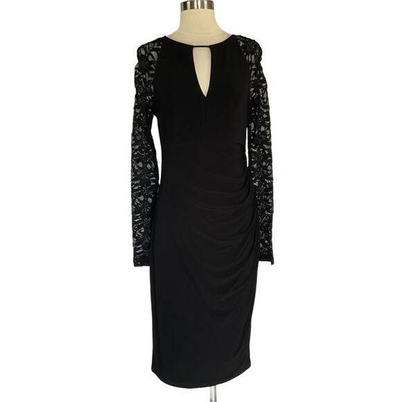 Betsy & Adam Women's Cocktail Dress Size 6 Black Sequin Lace Long Sleeve Sheath - Picture 1 of 13